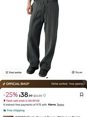 JMIERR Men's Casual Baggy Leg Pants Side Stitch Detail Lounge Travel NEW w tag L